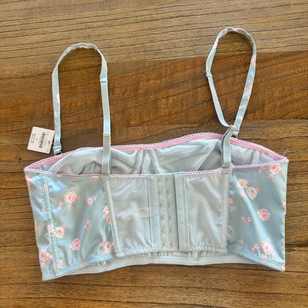 LyreBird (Anthropologie) Silky Printed Longline Satin Bra Top - Size M - Picture 4 of 10